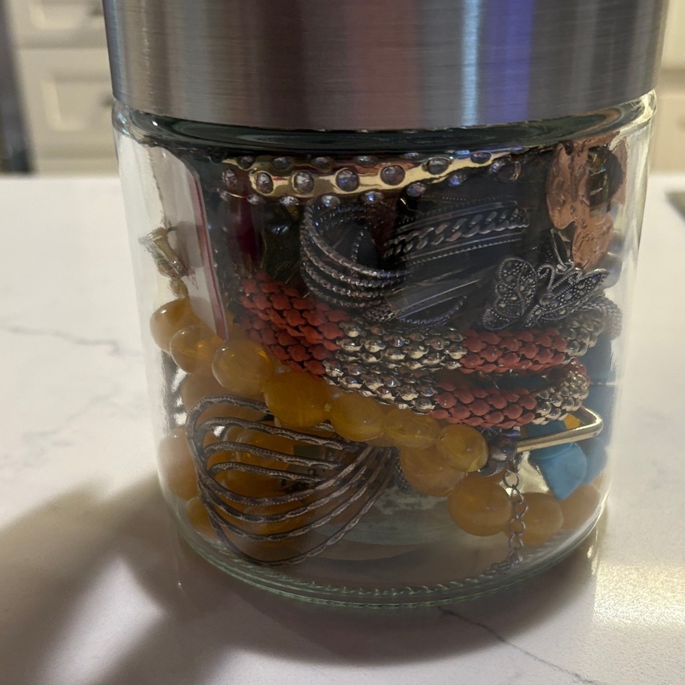 Assorted Jewelry in Glass Jar with Silver Lid - Picture 5 of 5